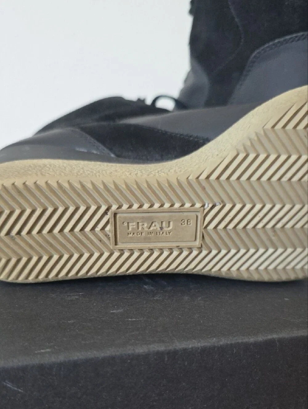 FRAU Women's Black Wedge High-Top Sneakers with Tan Sole. Size 8. Never Worn.
